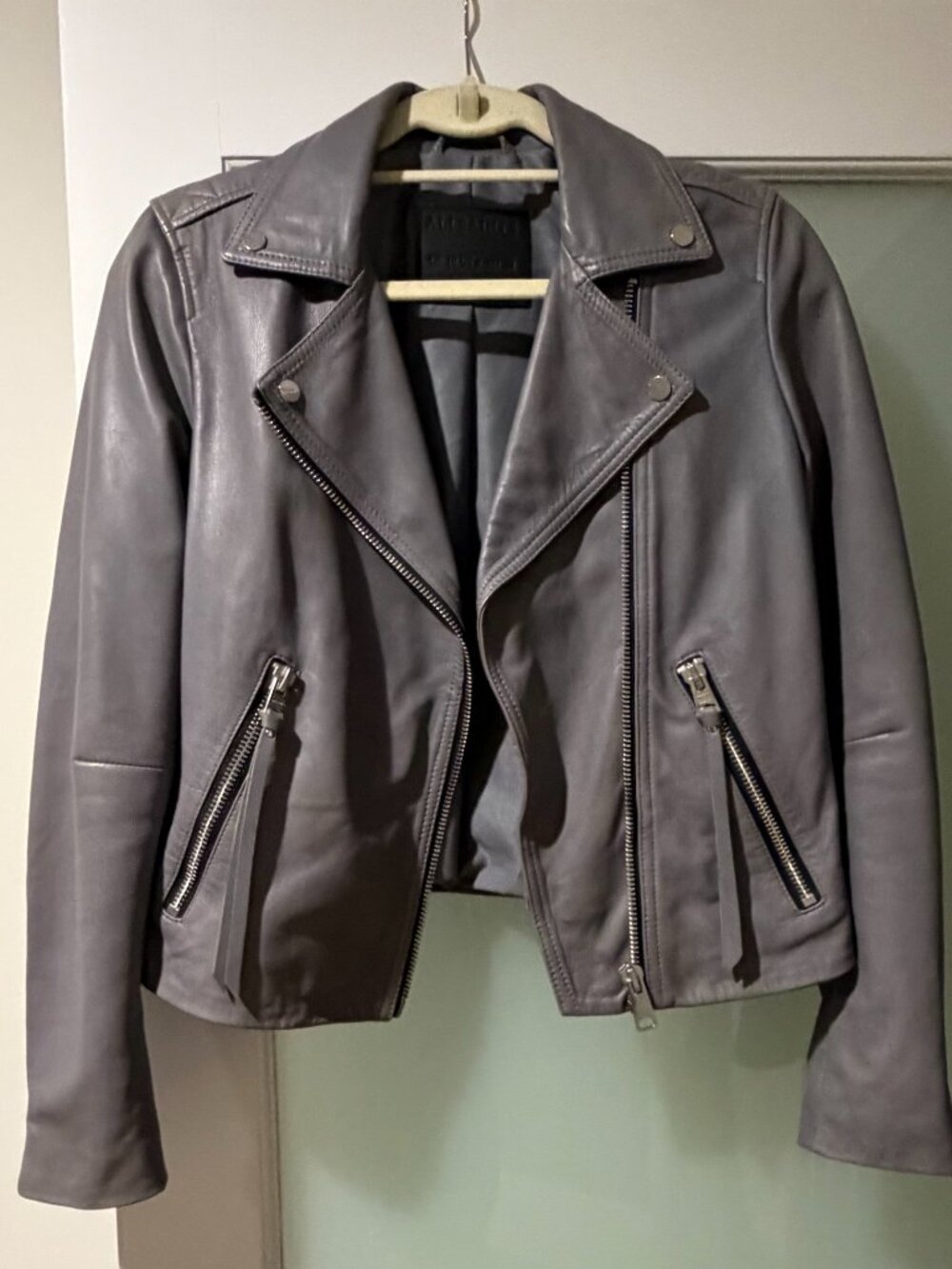 All Saints Dalby Biker Lamb Leather Jacket - Picture 4 of 6